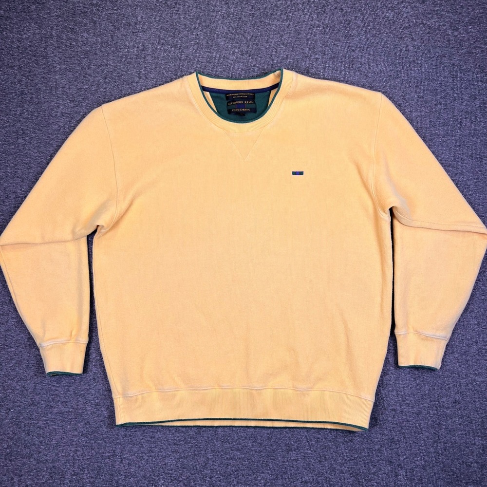 Alexander Julian Colours Sweater Mens Large‎ Yellow 100% Cotton Crewneck